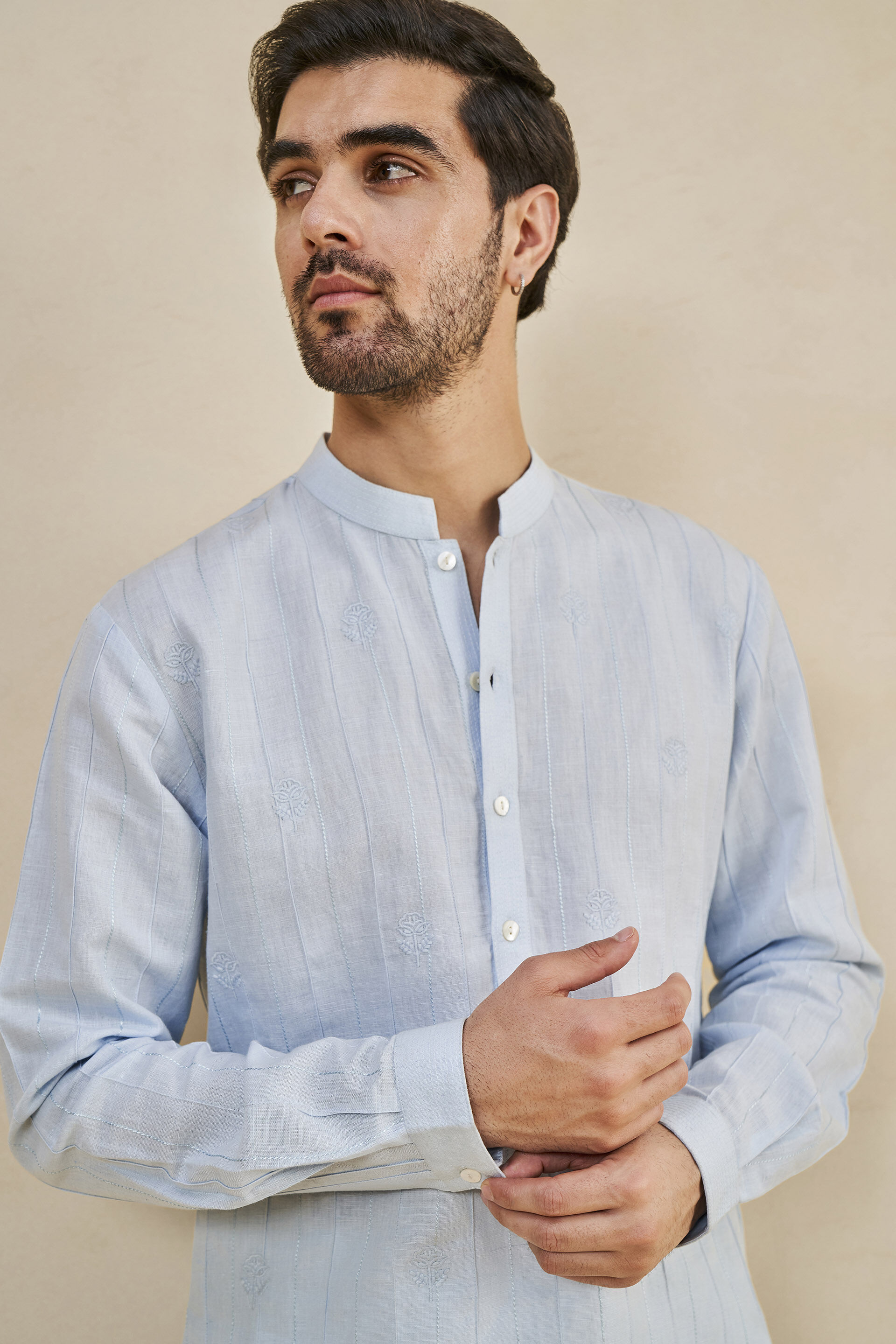 Sarish Linen Kurta - Powder Blue, Powder Blue, image 5